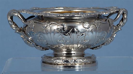 A heavy early Victorian two handled silver master table salt, by John Tapley, dia 135mm, weight 12.1oz/378grms.